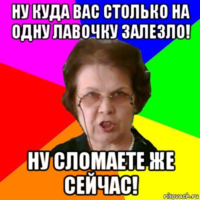 ну куда вас столько на одну лавочку залезло! ну сломаете же сейчас!, Мем Типичная училка