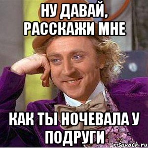 ну давай, расскажи мне как ты ночевала у подруги, Мем Ну давай расскажи (Вилли Вонка)