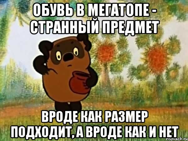 обувь в мегатопе - странный предмет вроде как размер подходит, а вроде как и нет, Мем Винни пух чешет затылок