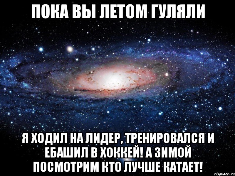 пока вы летом гуляли я ходил на лидер, тренировался и ебашил в хоккей! а зимой посмотрим кто лучше катает!, Мем Вселенная