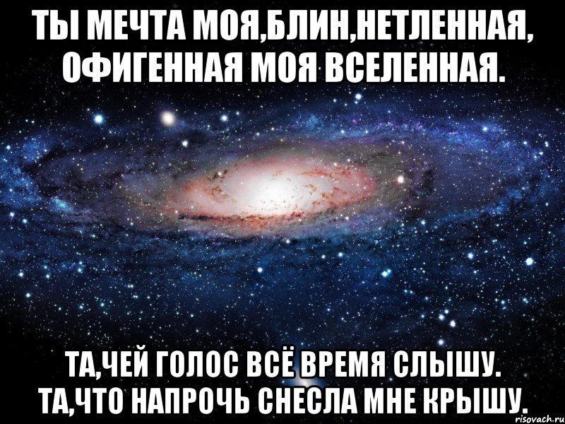 ты мечта моя,блин,нетленная, офигенная моя вселенная. та,чей голос всё время слышу. та,что напрочь снесла мне крышу., Мем Вселенная