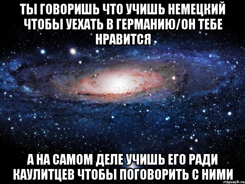 ты говоришь что учишь немецкий чтобы уехать в германию/он тебе нравится а на самом деле учишь его ради каулитцев чтобы поговорить с ними, Мем Вселенная