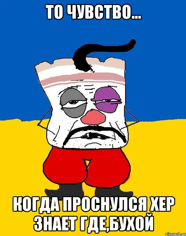 то чувство... когда проснулся хер знает где,бухой, Мем Западенец - тухлое сало