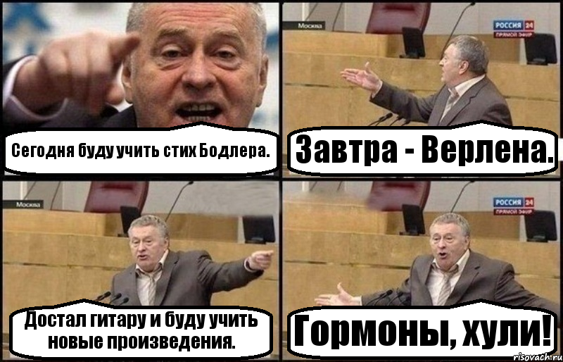 Сегодня буду учить стих Бодлера. Завтра - Верлена. Достал гитару и буду учить новые произведения. Гормоны, хули!, Комикс Жириновский