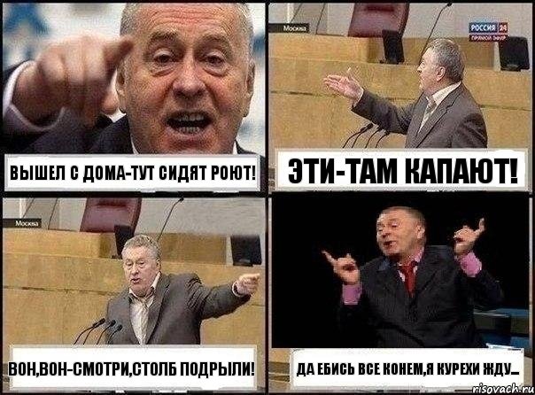 Вышел с дома-тут сидят роют! Эти-там капают! Вон,вон-смотри,столб подрыли! Да ебись все конем,я курехи жду..., Комикс Жириновский клоуничает