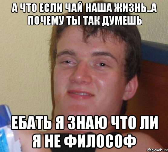 а что если чай наша жизнь..а почему ты так думешь ебать я знаю что ли я не философ, Мем 10 guy (Stoner Stanley really high guy укуренный парень)