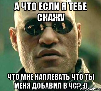 а что если я тебе скажу что мне наплевать что ты меня добавил в чс? :d, Мем  а что если я скажу тебе