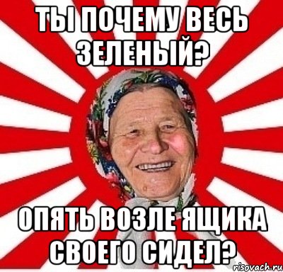 ты почему весь зеленый? опять возле ящика своего сидел?, Мем  бабуля