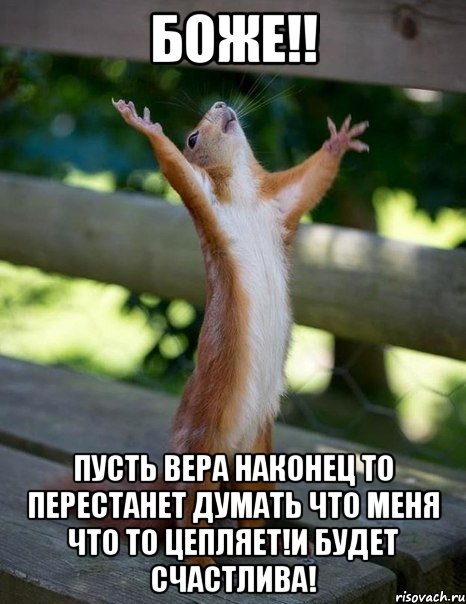 боже!! пусть вера наконец то перестанет думать что меня что то цепляет!и будет счастлива!, Мем    белка молится