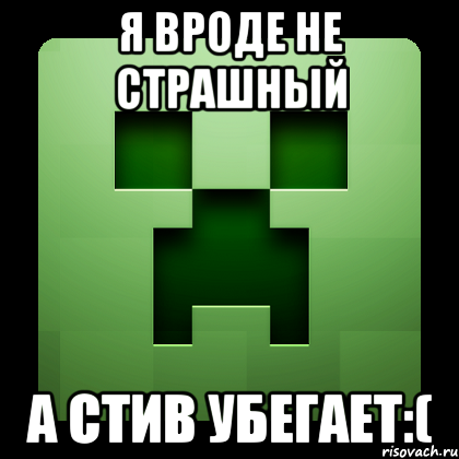 я вроде не страшный а стив убегает:(, Мем Creeper