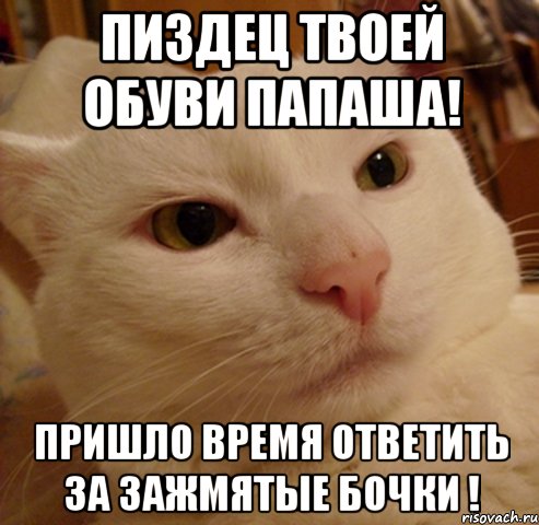 пиздец твоей обуви папаша! пришло время ответить за зажмятые бочки !