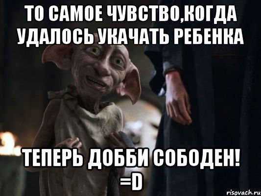 то самое чувство,когда удалось укачать ребенка теперь добби сободен! =d, Мем   Добби