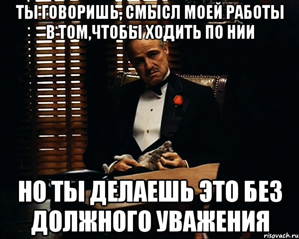 ты говоришь, смысл моей работы в том,чтобы ходить по нии но ты делаешь это без должного уважения, Мем Дон Вито Корлеоне