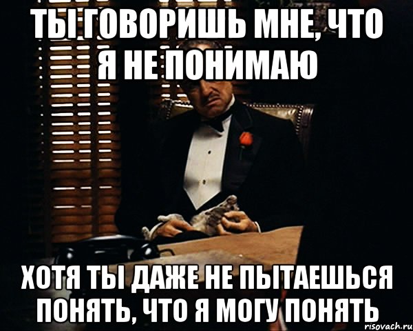 ты говоришь мне, что я не понимаю хотя ты даже не пытаешься понять, что я могу понять, Мем Дон Вито Корлеоне