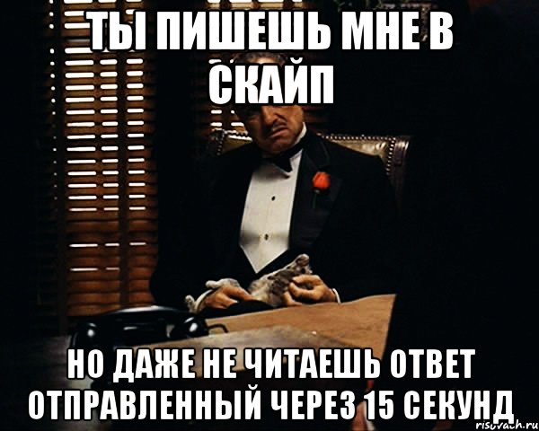 ты пишешь мне в скайп но даже не читаешь ответ отправленный через 15 секунд, Мем Дон Вито Корлеоне