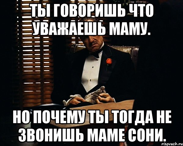 ты говоришь что уважаешь маму. но почему ты тогда не звонишь маме сони., Мем Дон Вито Корлеоне