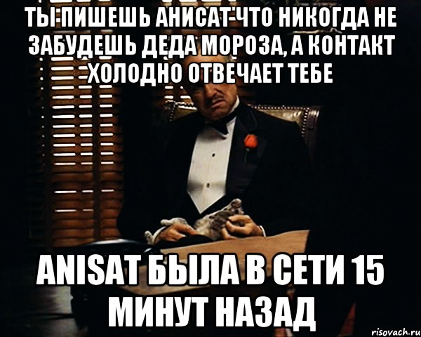 ты пишешь анисат что никогда не забудешь деда мороза, а контакт холодно отвечает тебе anisat была в сети 15 минут назад, Мем Дон Вито Корлеоне