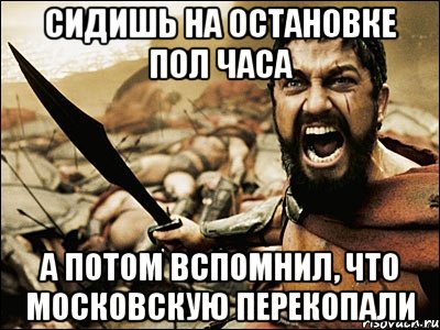 сидишь на остановке пол часа а потом вспомнил, что московскую перекопали, Мем Это Спарта