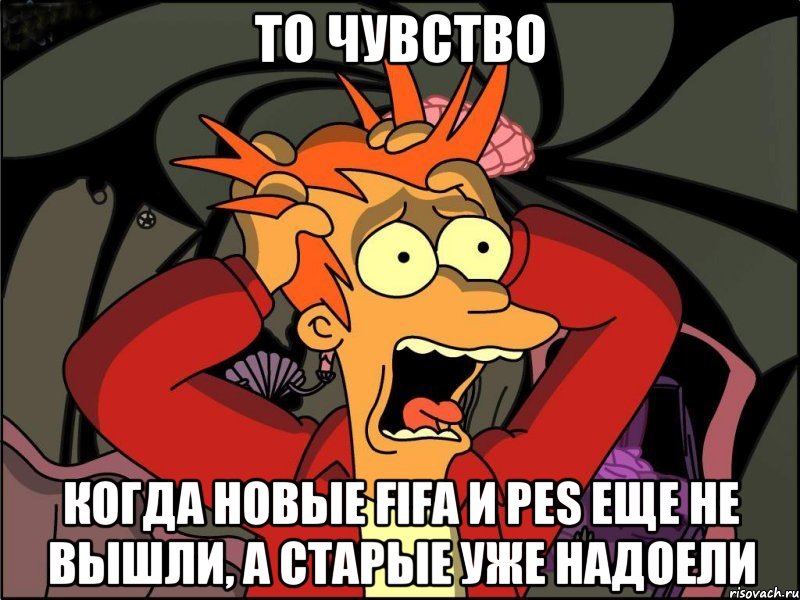 то чувство когда новые fifa и pes еще не вышли, а старые уже надоели, Мем Фрай в панике