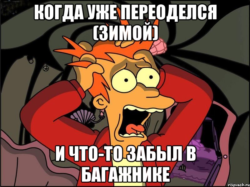 когда уже переоделся (зимой) и что-то забыл в багажнике, Мем Фрай в панике