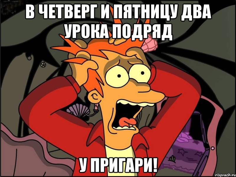 в четверг и пятницу два урока подряд у пригари!, Мем Фрай в панике