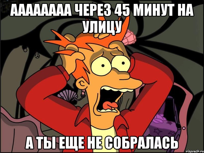 аааааааа через 45 минут на улицу а ты еще не собралась, Мем Фрай в панике