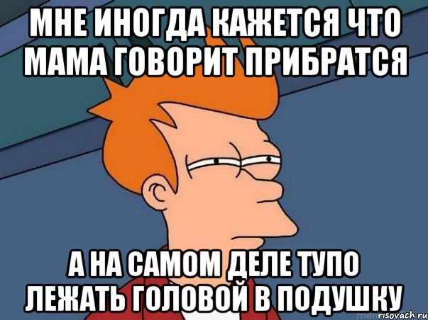 мне иногда кажется что мама говорит прибратся а на самом деле тупо лежать головой в подушку, Мем  Фрай (мне кажется или)