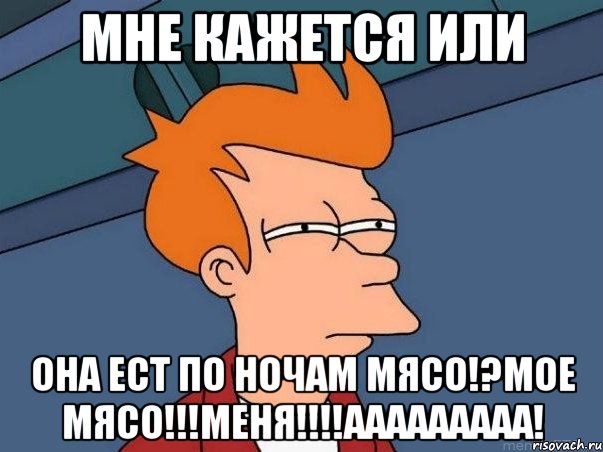 мне кажется или она ест по ночам мясо!?мое мясо!!!меня!!!ааааааааа!, Мем  Фрай (мне кажется или)