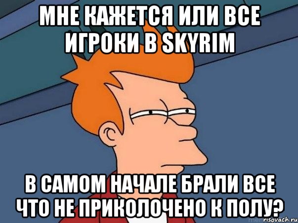 мне кажется или все игроки в skyrim в самом начале брали все что не приколочено к полу?, Мем  Фрай (мне кажется или)