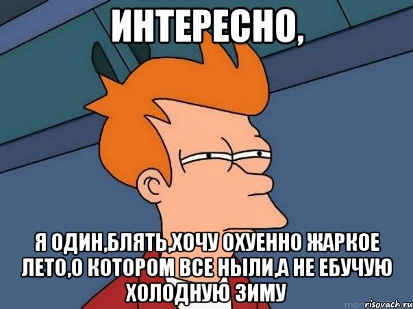 интересно, я один,блять,хочу охуенно жаркое лето,о котором все ныли,а не ебучую холодную зиму, Мем  Фрай (мне кажется или)