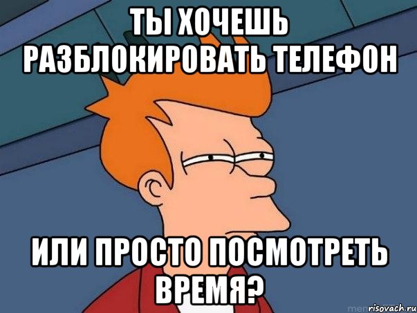 ты хочешь разблокировать телефон или просто посмотреть время?, Мем  Фрай (мне кажется или)