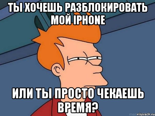 ты хочешь разблокировать мой iphone или ты просто чекаешь время?, Мем  Фрай (мне кажется или)