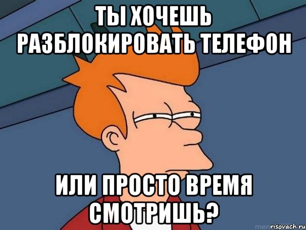 ты хочешь разблокировать телефон или просто время смотришь?, Мем  Фрай (мне кажется или)