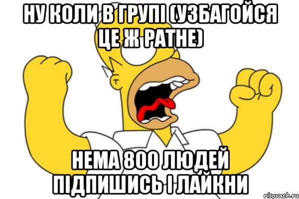 ну коли в групі (узбагойся це ж ратне) нема 800 людей підпишись і лайкни, Мем Разъяренный Гомер