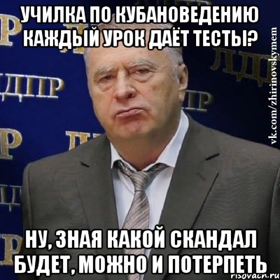 училка по кубановедению каждый урок даёт тесты? ну, зная какой скандал будет, можно и потерпеть, Мем Хватит это терпеть (Жириновский)