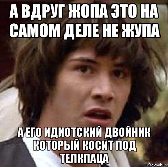 а вдруг жопа это на самом деле не жупа а его идиотский двойник который косит под телкпаца, Мем А что если (Киану Ривз)