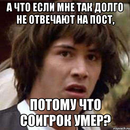 а что если мне так долго не отвечают на пост, потому что соигрок умер?, Мем А что если (Киану Ривз)