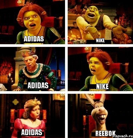 Adidas Nike Adidas Nike Adidas Reebok, Комикс  Шрек Фиона Гарольд Осел