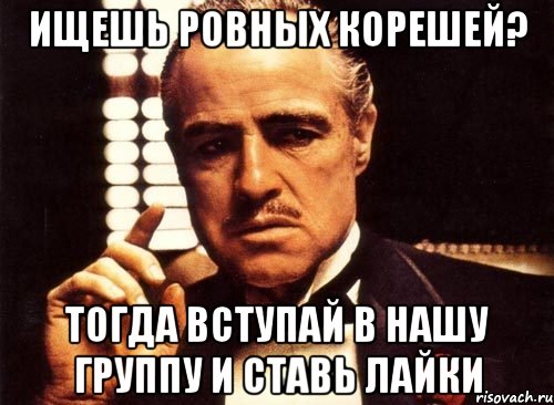 ищешь ровных корешей? тогда вступай в нашу группу и ставь лайки, Мем крестный отец