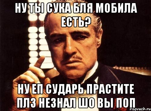 ну ты сука бля мобила есть? ну еп сударь прастите плз незнал шо вы поп, Мем крестный отец