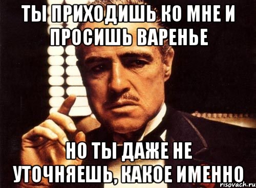 ты приходишь ко мне и просишь варенье но ты даже не уточняешь, какое именно, Мем крестный отец