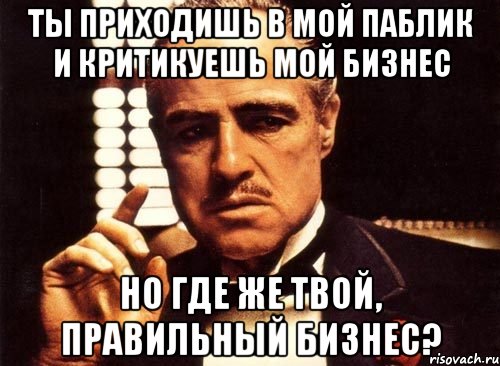 ты приходишь в мой паблик и критикуешь мой бизнес но где же твой, правильный бизнес?, Мем крестный отец