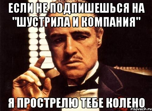 если не подпишешься на "шустрила и компания" я прострелю тебе колено, Мем крестный отец