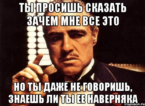 ты просишь сказать зачем мне все это но ты даже не говоришь, знаешь ли ты ее наверняка, Мем крестный отец