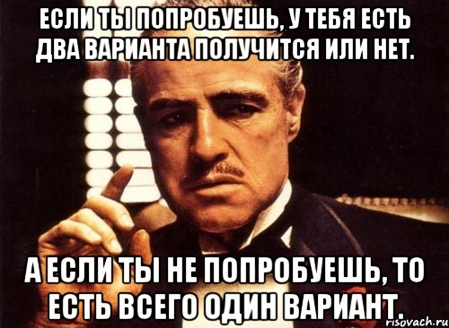 если ты попробуешь, у тебя есть два варианта получится или нет. а если ты не попробуешь, то есть всего один вариант., Мем крестный отец