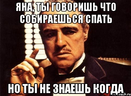 яна, ты говоришь что собираешься спать но ты не знаешь когда, Мем крестный отец