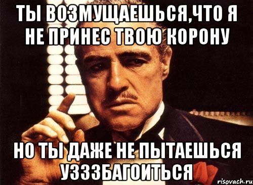 ты возмущаешься,что я не принес твою корону но ты даже не пытаешься узззбагоиться, Мем крестный отец