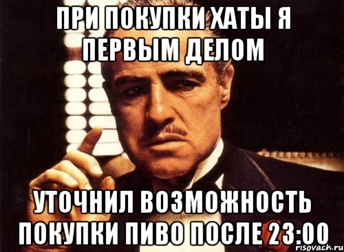 при покупки хаты я первым делом уточнил возможность покупки пиво после 23:00, Мем крестный отец