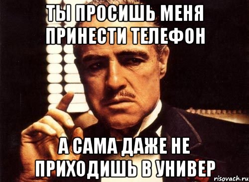 ты просишь меня принести телефон а сама даже не приходишь в универ, Мем крестный отец