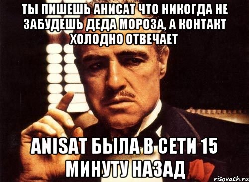 ты пишешь анисат что никогда не забудешь деда мороза, а контакт холодно отвечает anisat была в сети 15 минуту назад, Мем крестный отец